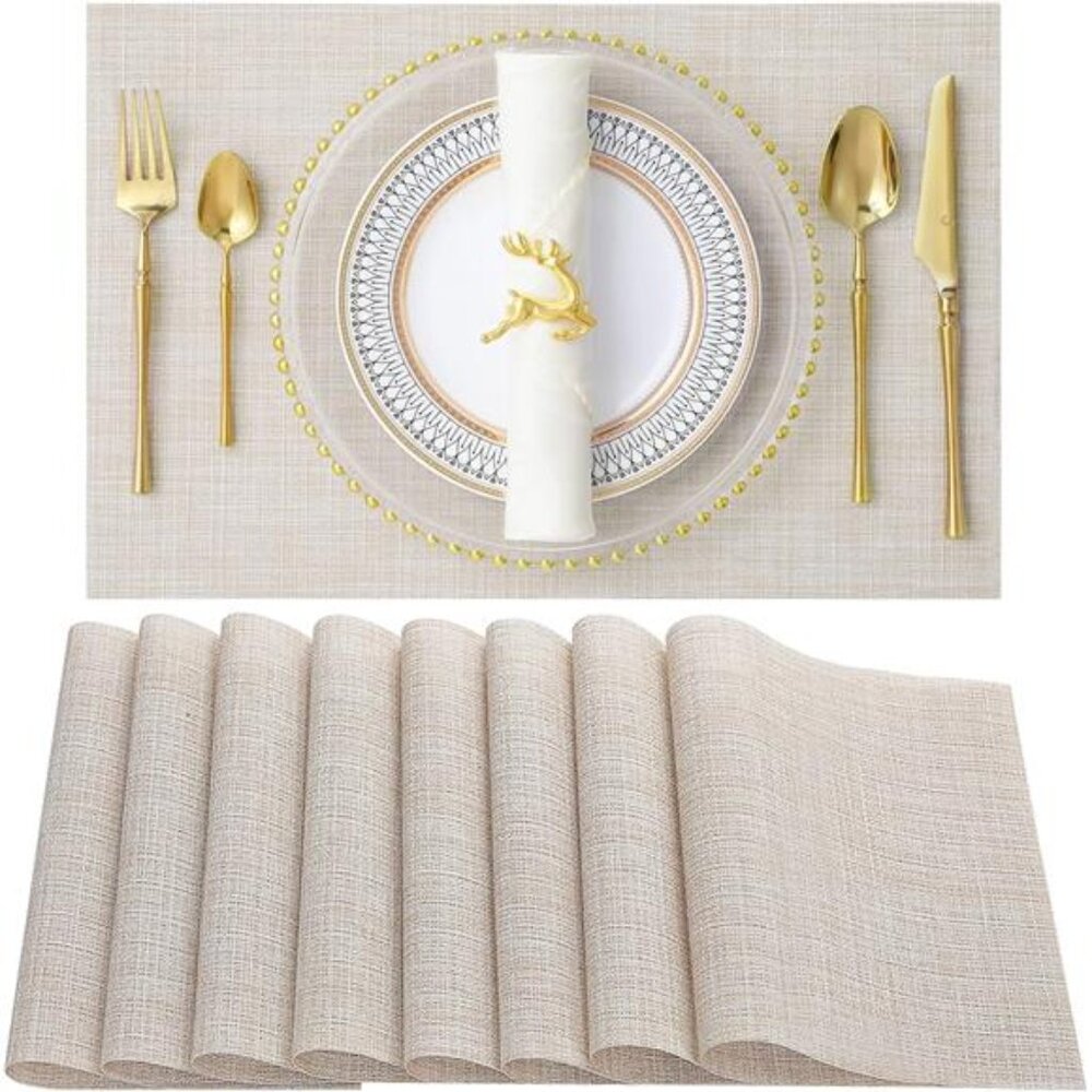 Placemats, Set of 8 Heat-Resistant Placemats Stain Resistant Anti-Skid Placemats